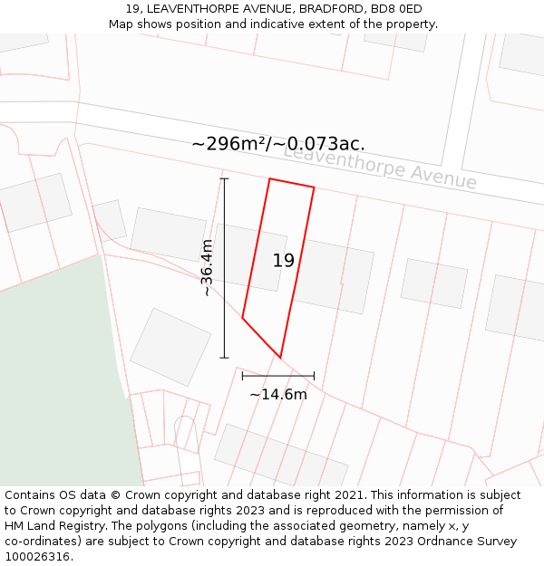 19, LEAVENTHORPE AVENUE, BRADFORD, BD8 0ED: Plot and title map