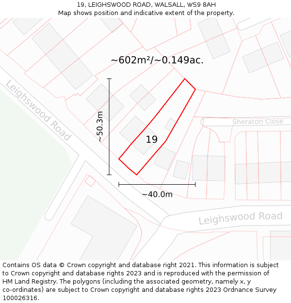 19, LEIGHSWOOD ROAD, WALSALL, WS9 8AH: Plot and title map