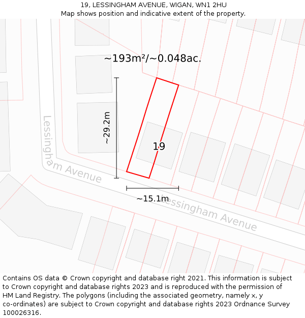 19, LESSINGHAM AVENUE, WIGAN, WN1 2HU: Plot and title map