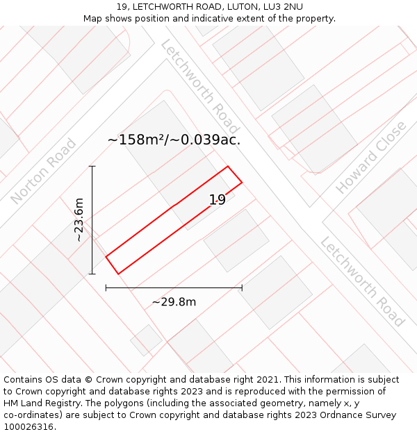 19, LETCHWORTH ROAD, LUTON, LU3 2NU: Plot and title map