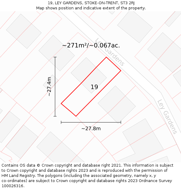 19, LEY GARDENS, STOKE-ON-TRENT, ST3 2RJ: Plot and title map