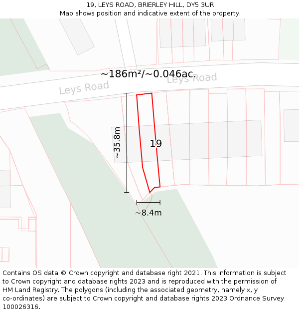 19, LEYS ROAD, BRIERLEY HILL, DY5 3UR: Plot and title map