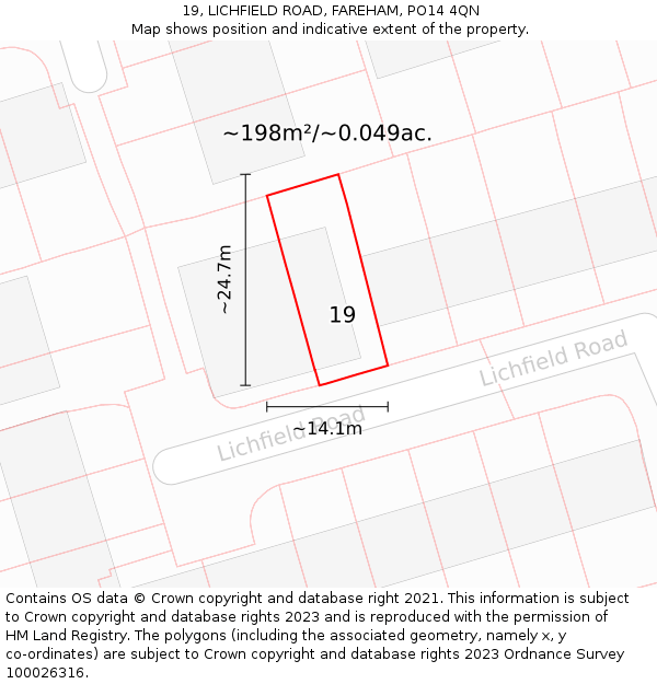 19, LICHFIELD ROAD, FAREHAM, PO14 4QN: Plot and title map