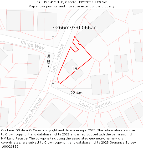 19, LIME AVENUE, GROBY, LEICESTER, LE6 0YE: Plot and title map