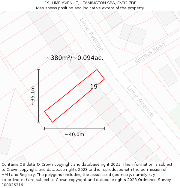 19, LIME AVENUE, LEAMINGTON SPA, CV32 7DE: Plot and title map