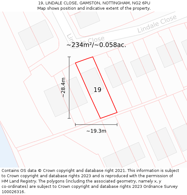 19, LINDALE CLOSE, GAMSTON, NOTTINGHAM, NG2 6PU: Plot and title map