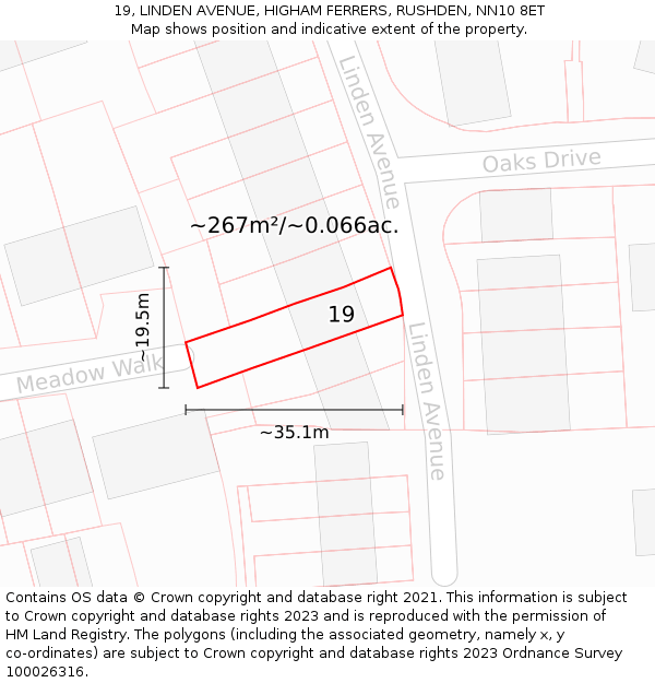 19, LINDEN AVENUE, HIGHAM FERRERS, RUSHDEN, NN10 8ET: Plot and title map