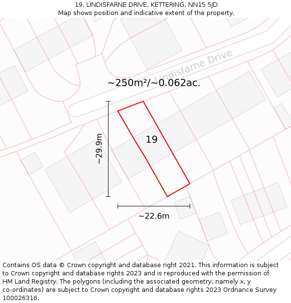 19, LINDISFARNE DRIVE, KETTERING, NN15 5JD: Plot and title map