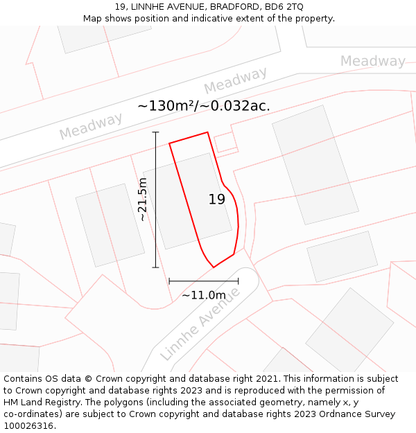 19, LINNHE AVENUE, BRADFORD, BD6 2TQ: Plot and title map