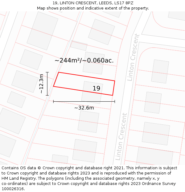 19, LINTON CRESCENT, LEEDS, LS17 8PZ: Plot and title map