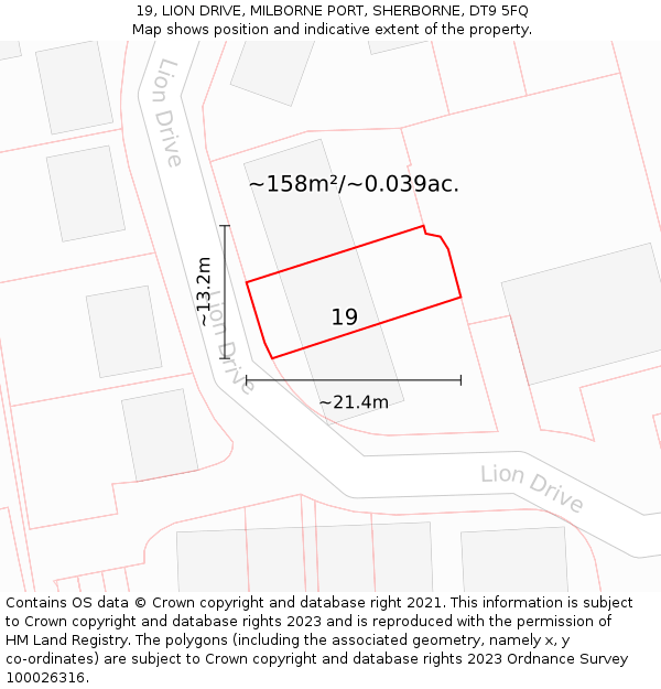 19, LION DRIVE, MILBORNE PORT, SHERBORNE, DT9 5FQ: Plot and title map