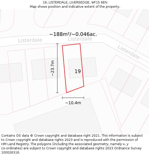 19, LISTERDALE, LIVERSEDGE, WF15 6EN: Plot and title map