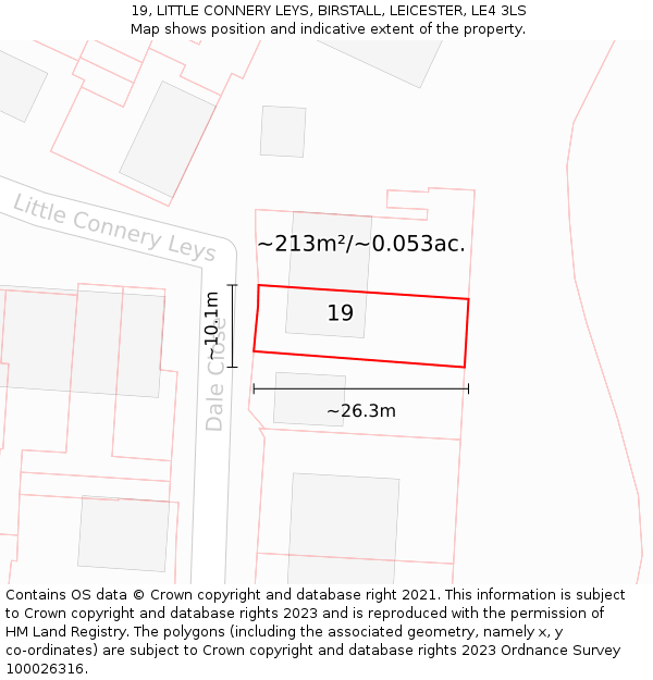 19, LITTLE CONNERY LEYS, BIRSTALL, LEICESTER, LE4 3LS: Plot and title map