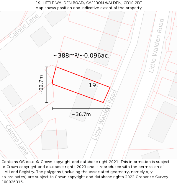 19, LITTLE WALDEN ROAD, SAFFRON WALDEN, CB10 2DT: Plot and title map