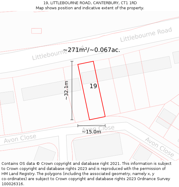 19, LITTLEBOURNE ROAD, CANTERBURY, CT1 1RD: Plot and title map