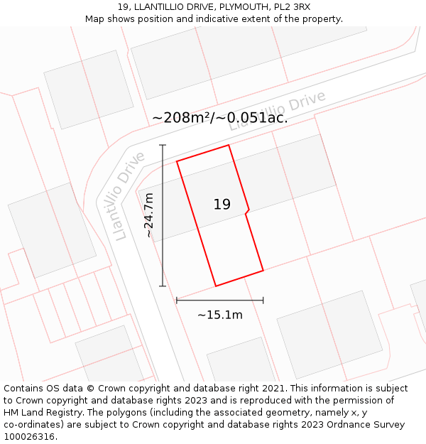 19, LLANTILLIO DRIVE, PLYMOUTH, PL2 3RX: Plot and title map