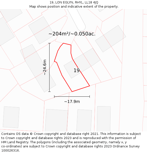 19, LON EGLYN, RHYL, LL18 4JQ: Plot and title map