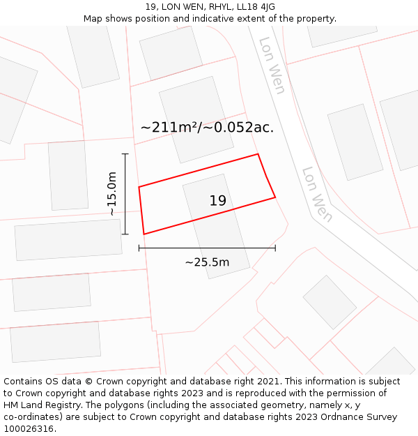 19, LON WEN, RHYL, LL18 4JG: Plot and title map