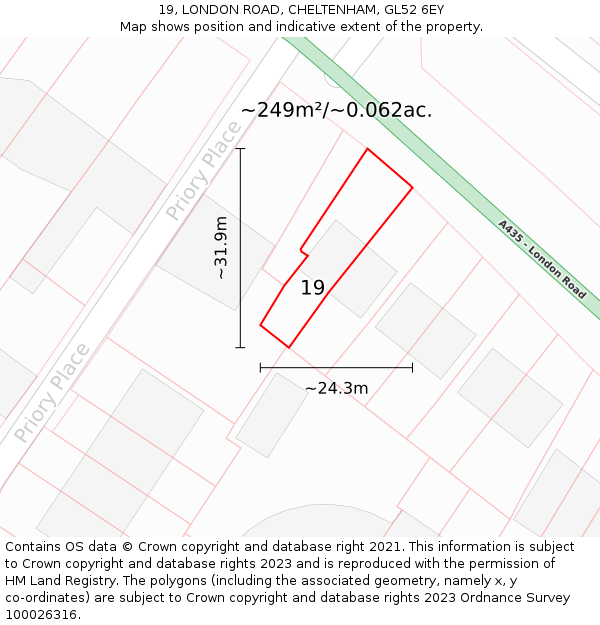 19, LONDON ROAD, CHELTENHAM, GL52 6EY: Plot and title map