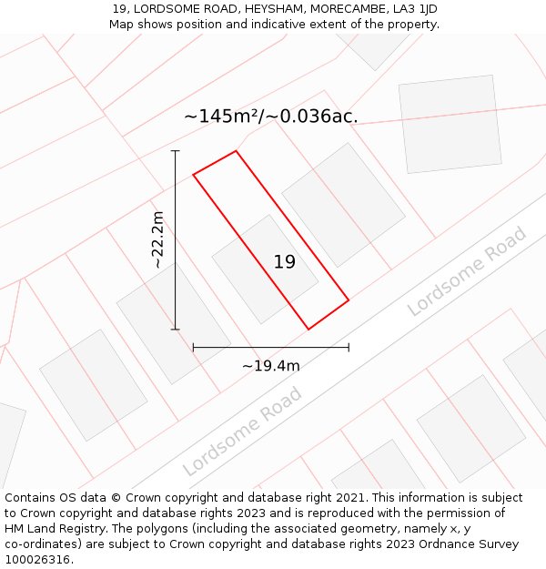 19, LORDSOME ROAD, HEYSHAM, MORECAMBE, LA3 1JD: Plot and title map