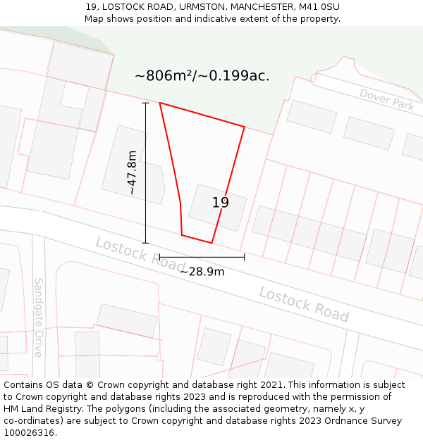 19, LOSTOCK ROAD, URMSTON, MANCHESTER, M41 0SU: Plot and title map