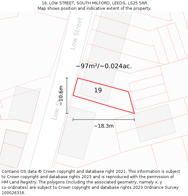 19, LOW STREET, SOUTH MILFORD, LEEDS, LS25 5AR: Plot and title map