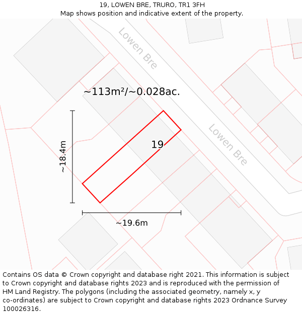 19, LOWEN BRE, TRURO, TR1 3FH: Plot and title map