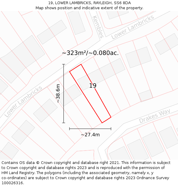 19, LOWER LAMBRICKS, RAYLEIGH, SS6 8DA: Plot and title map