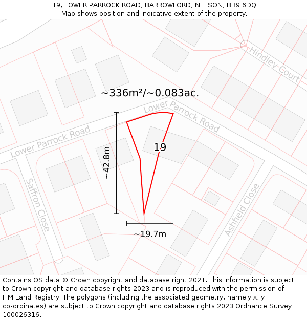 19, LOWER PARROCK ROAD, BARROWFORD, NELSON, BB9 6DQ: Plot and title map