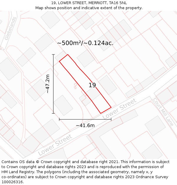 19, LOWER STREET, MERRIOTT, TA16 5NL: Plot and title map