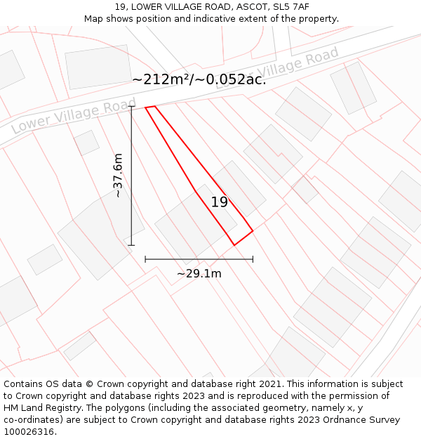 19, LOWER VILLAGE ROAD, ASCOT, SL5 7AF: Plot and title map