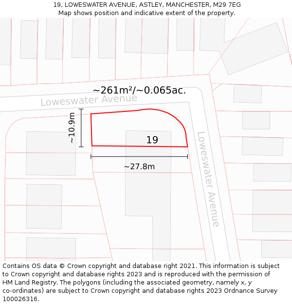 19, LOWESWATER AVENUE, ASTLEY, MANCHESTER, M29 7EG: Plot and title map