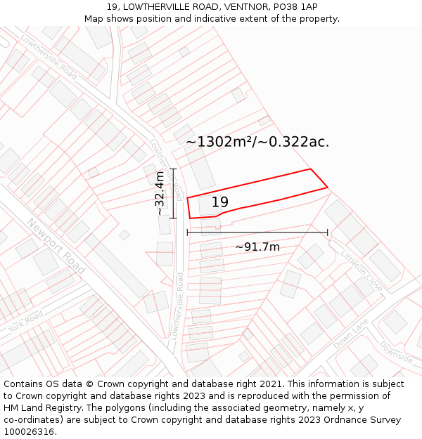 19, LOWTHERVILLE ROAD, VENTNOR, PO38 1AP: Plot and title map