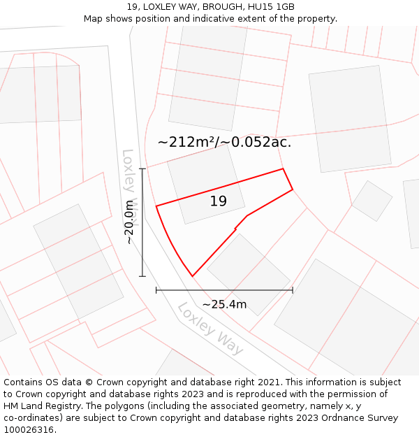 19, LOXLEY WAY, BROUGH, HU15 1GB: Plot and title map