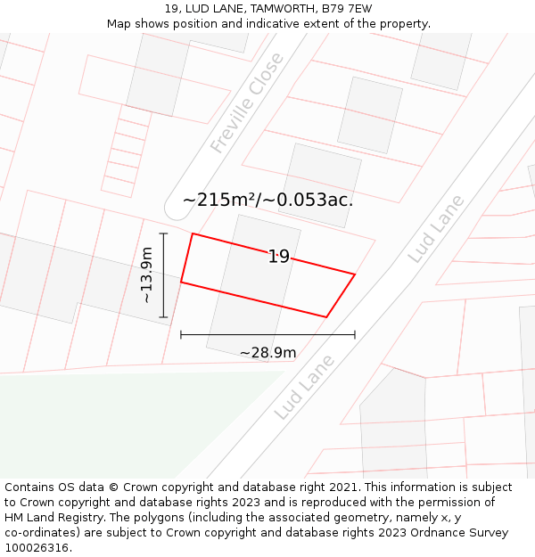 19, LUD LANE, TAMWORTH, B79 7EW: Plot and title map