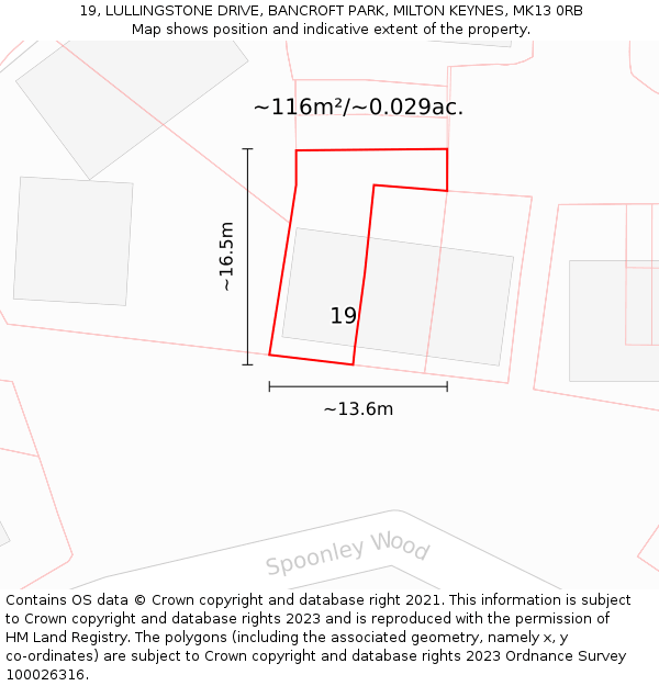 19, LULLINGSTONE DRIVE, BANCROFT PARK, MILTON KEYNES, MK13 0RB: Plot and title map