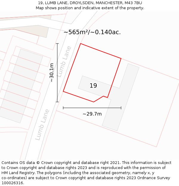 19, LUMB LANE, DROYLSDEN, MANCHESTER, M43 7BU: Plot and title map