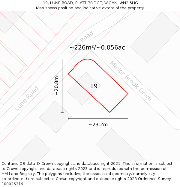 19, LUNE ROAD, PLATT BRIDGE, WIGAN, WN2 5HG: Plot and title map