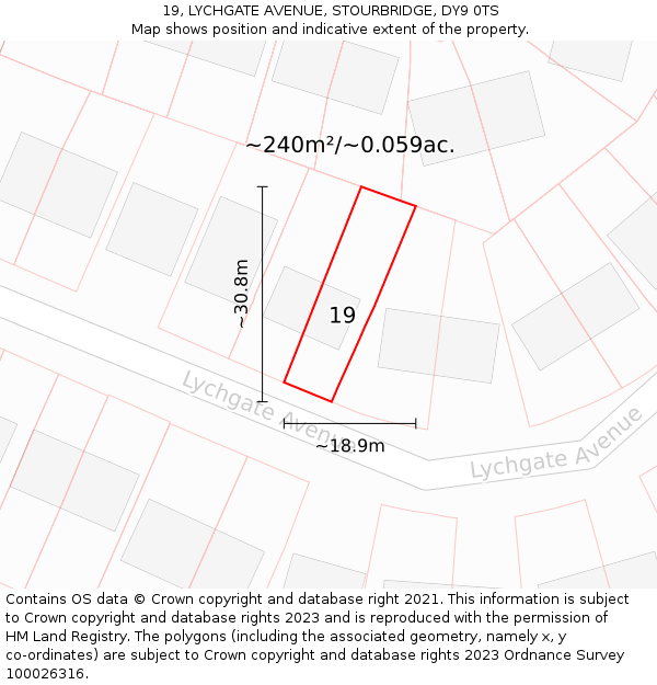 19, LYCHGATE AVENUE, STOURBRIDGE, DY9 0TS: Plot and title map