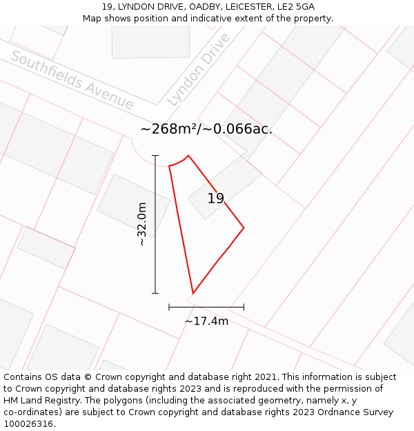 19, LYNDON DRIVE, OADBY, LEICESTER, LE2 5GA: Plot and title map