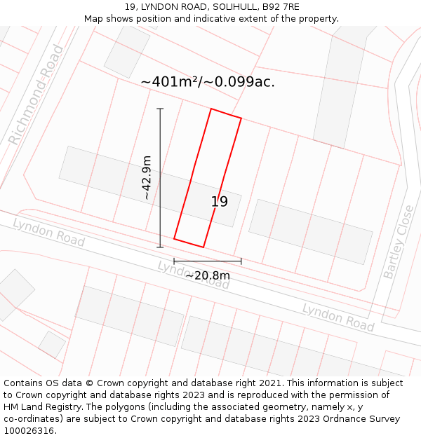 19, LYNDON ROAD, SOLIHULL, B92 7RE: Plot and title map