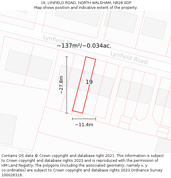 19, LYNFIELD ROAD, NORTH WALSHAM, NR28 0DP: Plot and title map