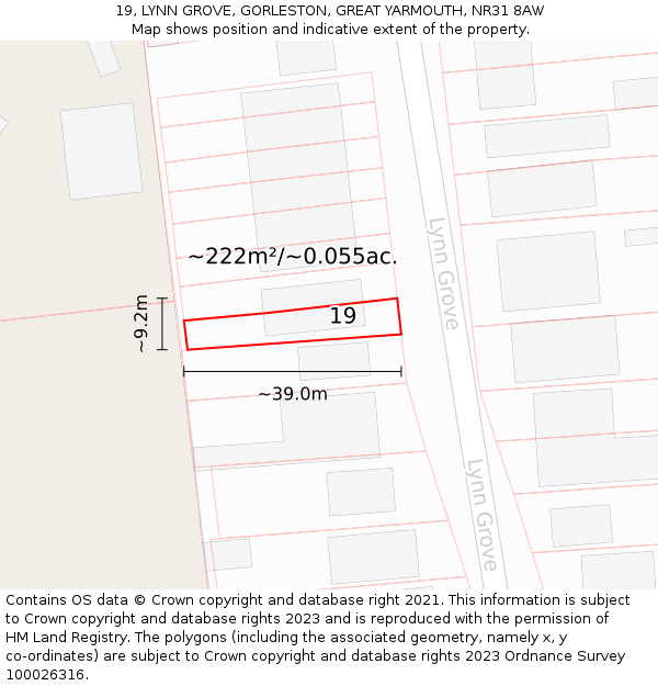 19, LYNN GROVE, GORLESTON, GREAT YARMOUTH, NR31 8AW: Plot and title map