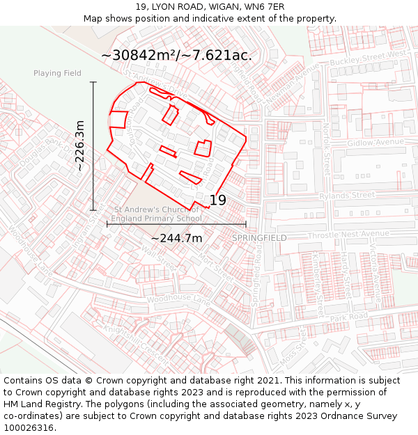 19, LYON ROAD, WIGAN, WN6 7ER: Plot and title map