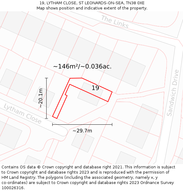 19, LYTHAM CLOSE, ST LEONARDS-ON-SEA, TN38 0XE: Plot and title map
