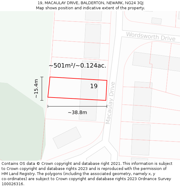 19, MACAULAY DRIVE, BALDERTON, NEWARK, NG24 3QJ: Plot and title map