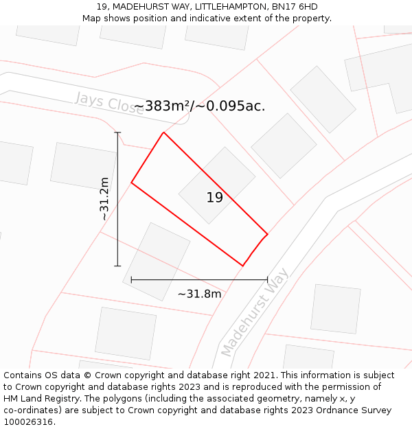 19, MADEHURST WAY, LITTLEHAMPTON, BN17 6HD: Plot and title map