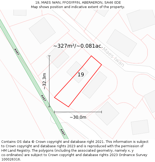 19, MAES IWAN, FFOSYFFIN, ABERAERON, SA46 0DE: Plot and title map