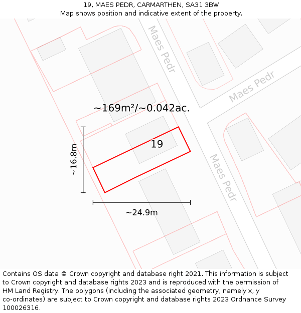 19, MAES PEDR, CARMARTHEN, SA31 3BW: Plot and title map