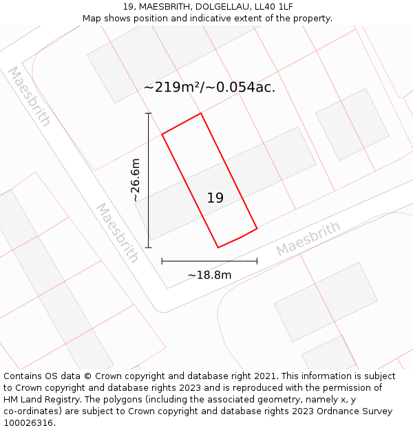 19, MAESBRITH, DOLGELLAU, LL40 1LF: Plot and title map